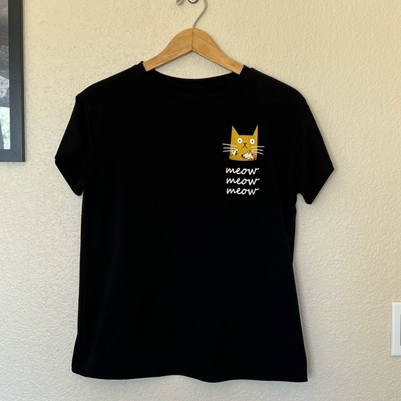 Unbranded | Black Cat Meow Pocket Tee - Picture 2 of 8